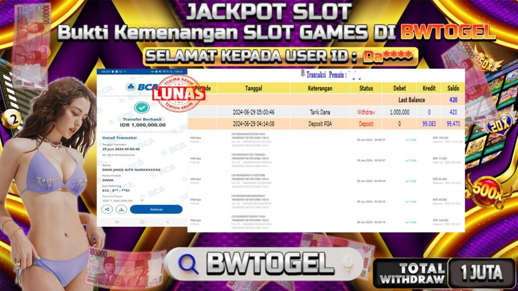 BUKTI JACKPOT SLOT WILD APE TERPERCAYA DI INDONESIA TGL 29-06-2024