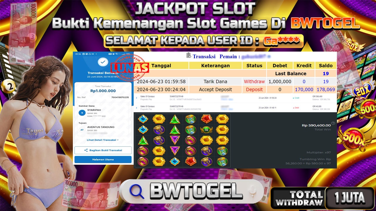 BUKTI JACKPOT SLOT GATES OF OLYMPUS TERPERCAYA DI INDONESIA TGL 23-06-2024