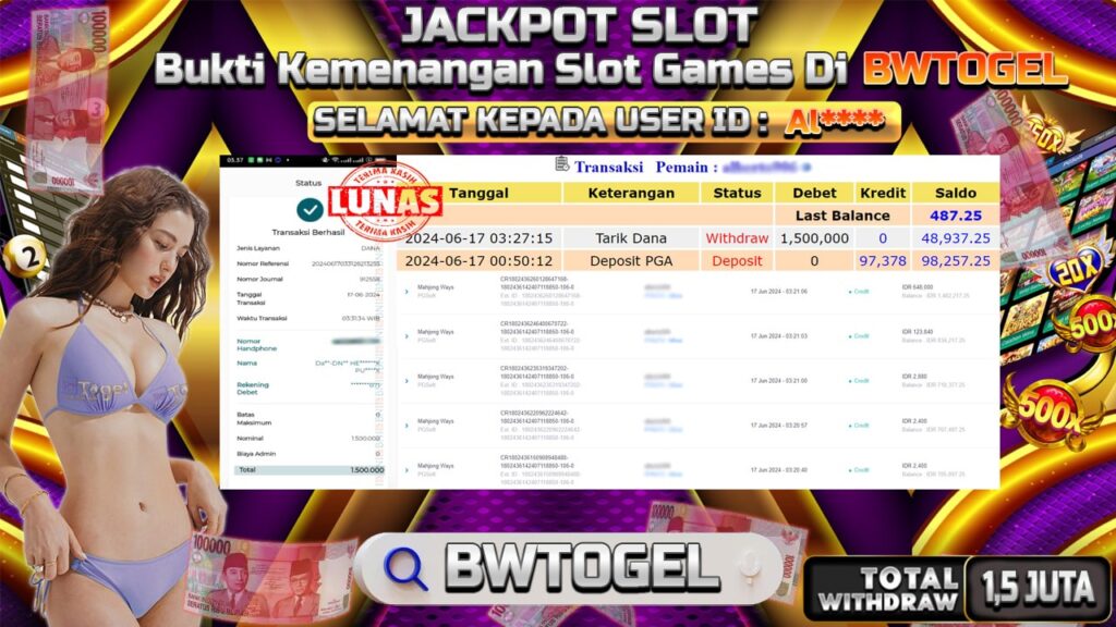 BUKTI JACKPOT SLOT MAHJONG WAYS TERPERCAYA DI INDONESIA TGL 17-06-2024