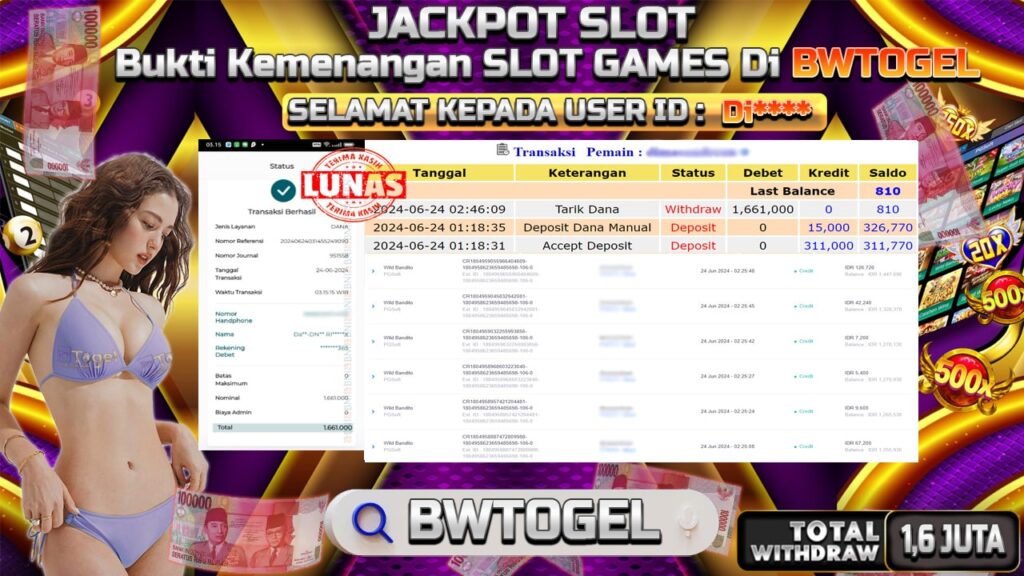 BUKTI JACKPOT SLOT WILD BANDITO TERPERCAYA DI INDONESIA TGL 24-06-2024