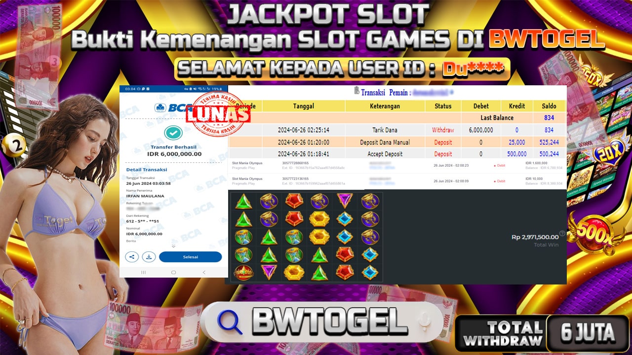 BUKTI JACKPOT SLOT MANIA OLYMPUS TERPERCAYA DI INDONESIA TGL 26-06-2024