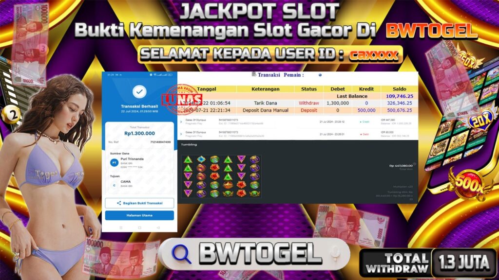 BUKTI JACKPOT SLOT GATES OF OLYMPUS TERPERCAYA DI INDONESIA TGL 22-07-2024