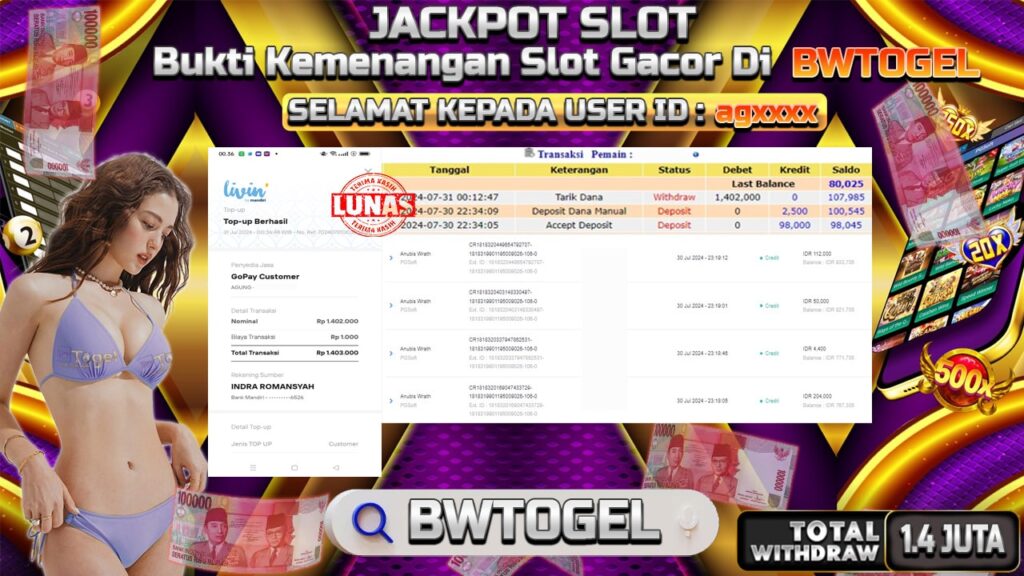 BUKTI JACKPOT SLOT ANUBIS WRATH TERPERCAYA DI INDONESIA TGL 31-07-2024