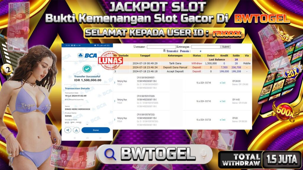 BUKTI JACKPOT SLOT MAHJONG WAYS TERPERCAYA DI INDONESIA TGL 19-07-2024