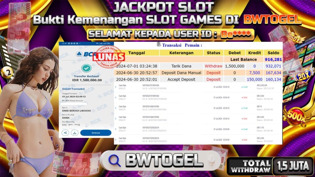 BUKTI JACKPOT SLOT CASH SPIN TERPERCAYA DI INDONESIA TGL 01-07-2024