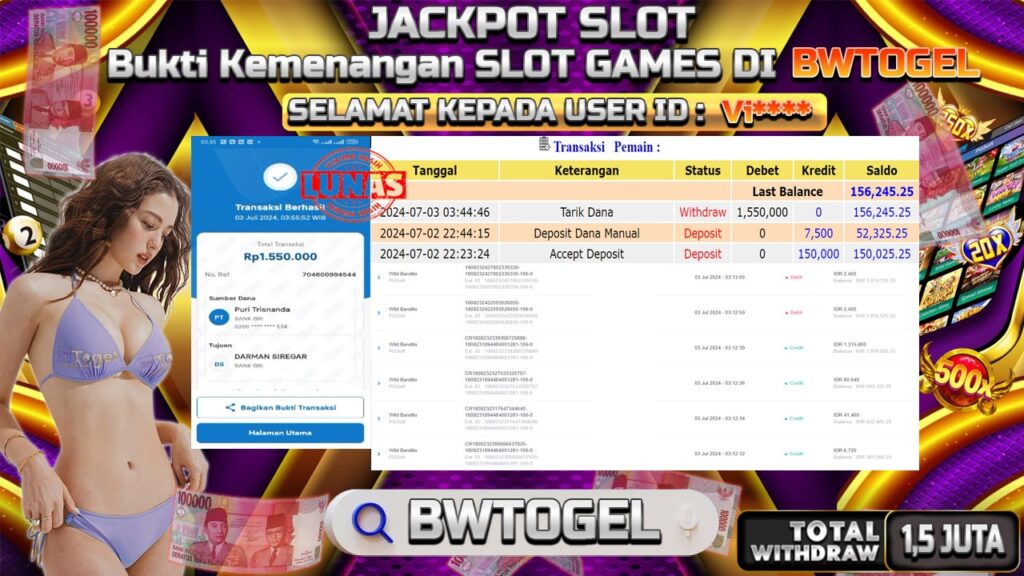 BUKTI JACKPOT SLOT WILD BANDITO TERPERCAYA DI INDONESIA TGL 03-07-2024