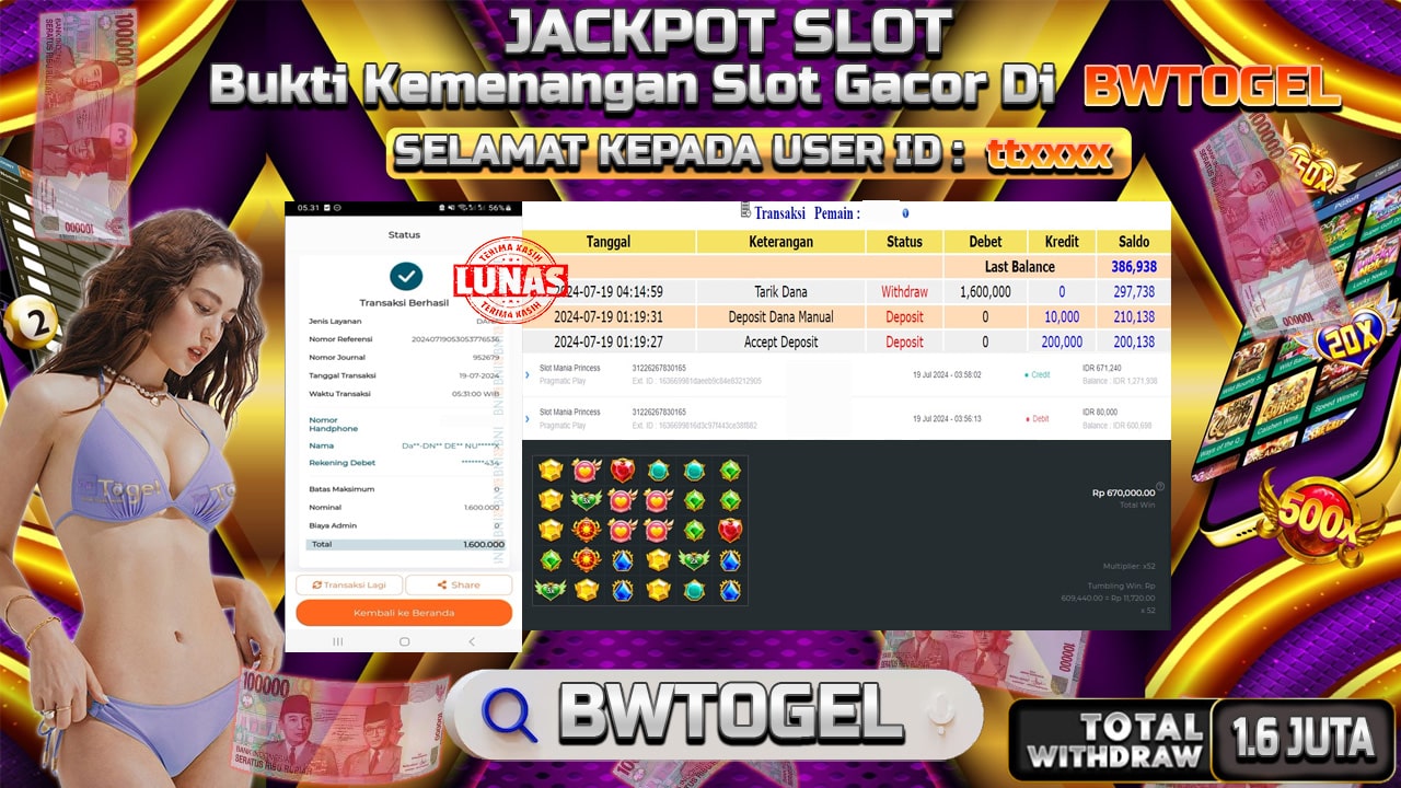 BUKTI JACKPOT SLOT SLOT MANIA PRINCESS TERPERCAYA DI INDONESIA TGL 19-07-2024