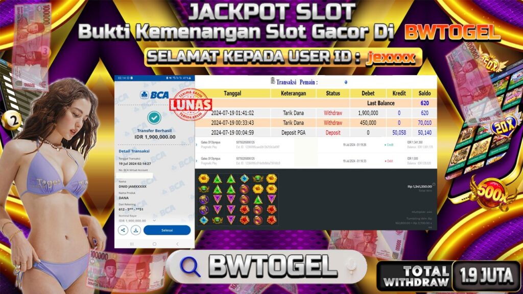 BUKTI JACKPOT SLOT SLOT GATES OF OLYMPUS TERPERCAYA DI INDONESIA TGL 19-07-2024