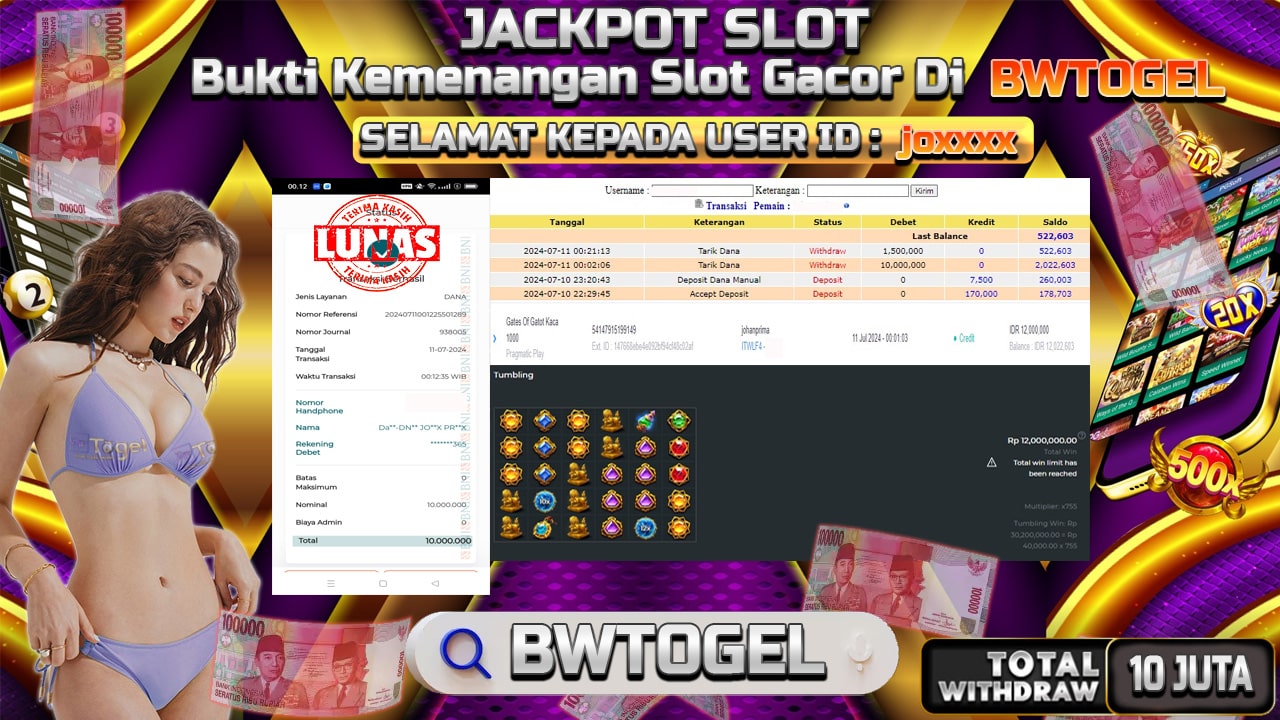 BUKTI JACKPOT SLOT GATES OF GATOT KACA 1000 TERPERCAYA DI INDONESIA TGL 11-07-2024