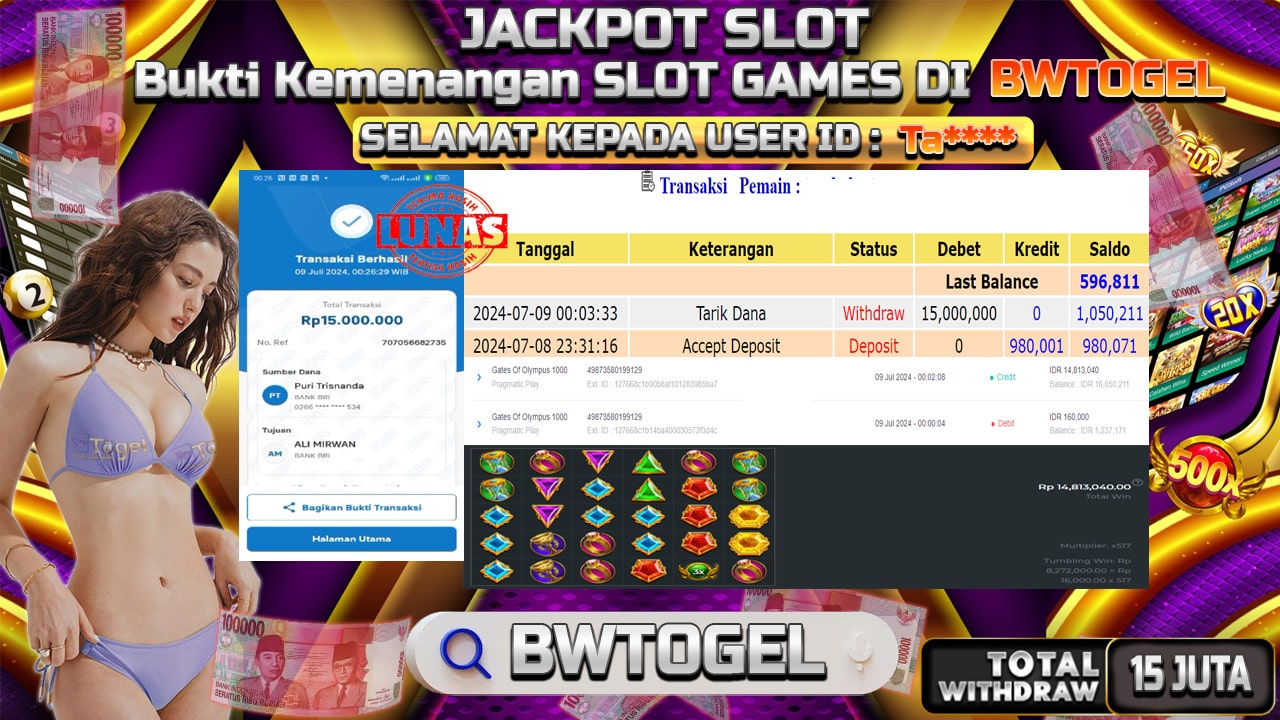 BUKTI JACKPOT SLOT GATES OF OLYMPUS 1000 TERPERCAYA DI INDONESIA TGL 09-07-2024