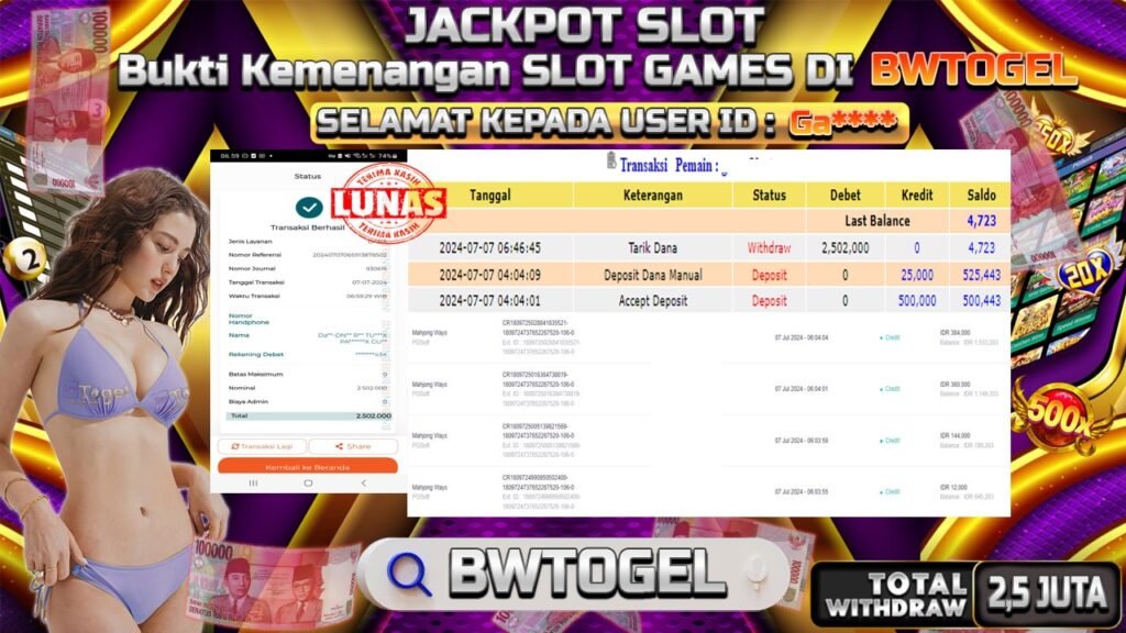 BUKTI JACKPOT SLOT MAHJONG WAYS TERPERCAYA DI INDONESIA TGL 07-07-2024