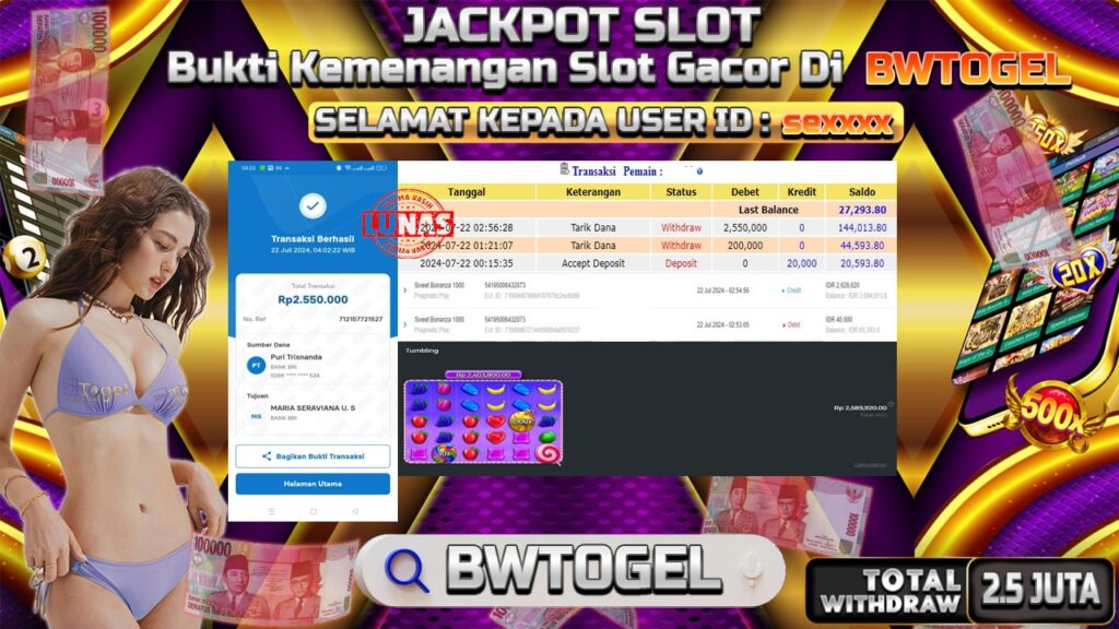 BUKTI JACKPOT SLOT SWEET BONANZA 1000 TERPERCAYA DI INDONESIA TGL 22-07-2024