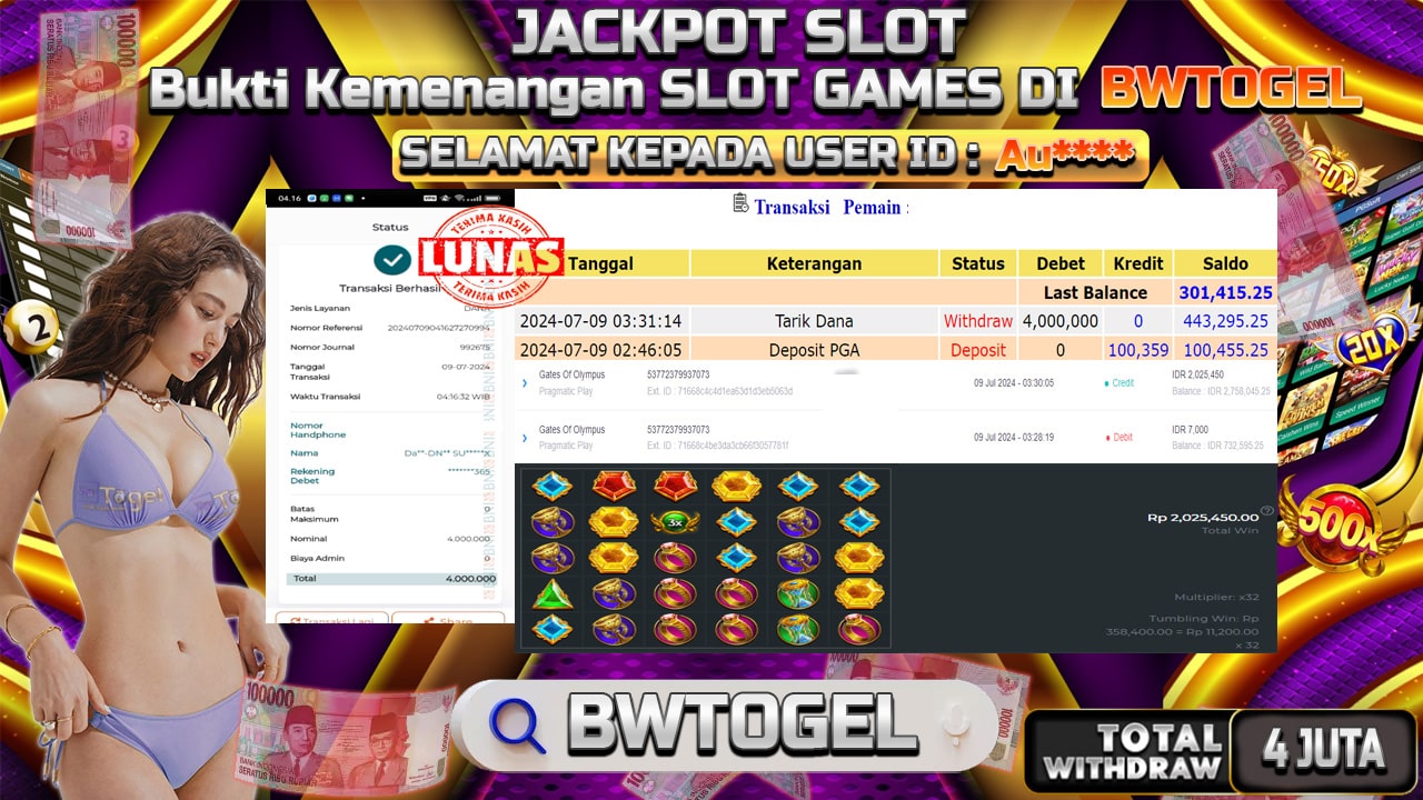 BUKTI JACKPOT SLOT GATES OF OLYMPUS TERPERCAYA DI INDONESIA TGL 09-07-2024