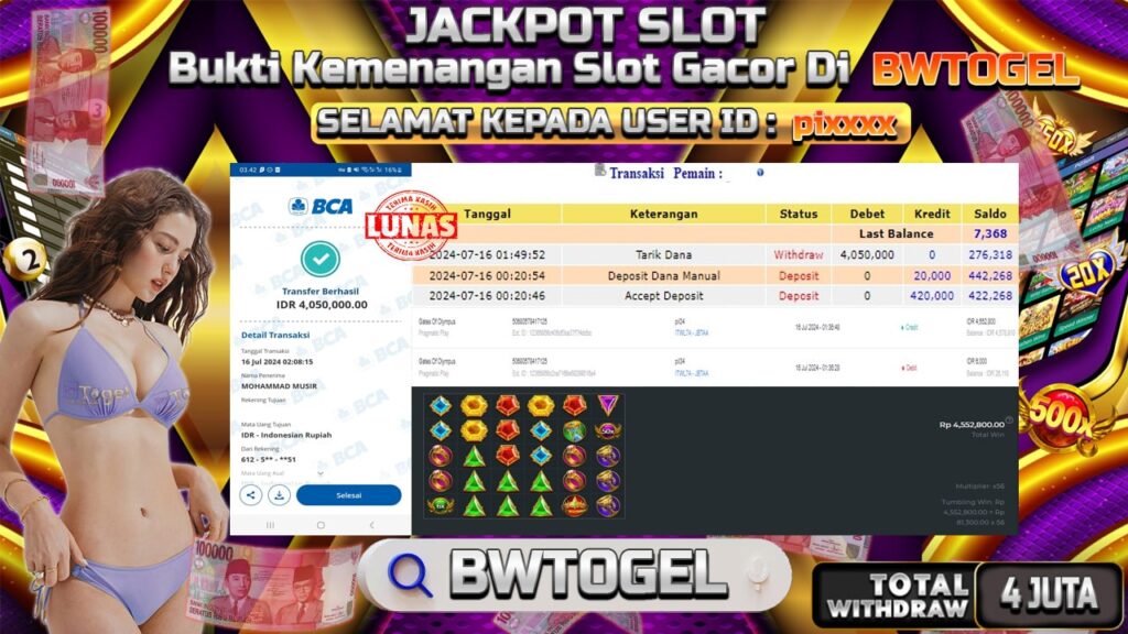 BUKTI JACKPOT SLOT GATES OF OLYMPUS TERPERCAYA DI INDONESIA TGL 16-07-2024