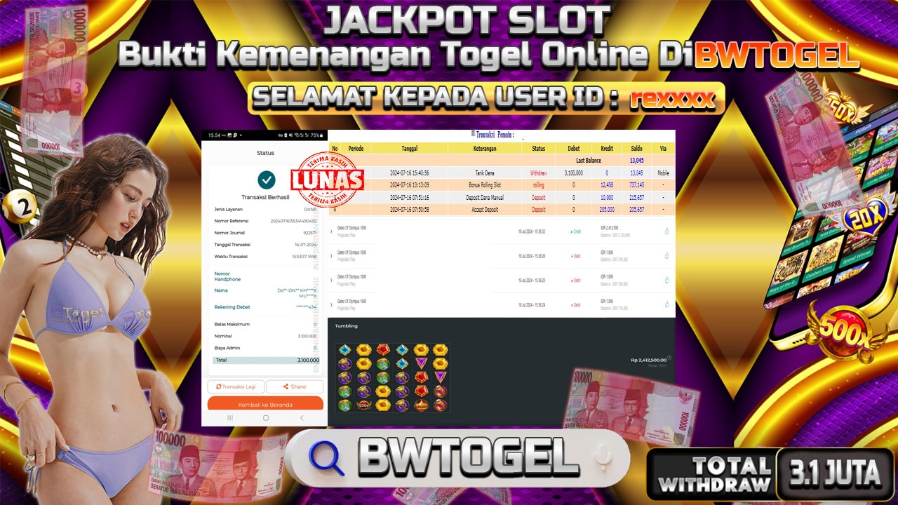 BUKTI JACKPOT SLOT GATES OF OLYMPUS 1000 TERPERCAYA DI INDONESIA TGL 16-07-2024