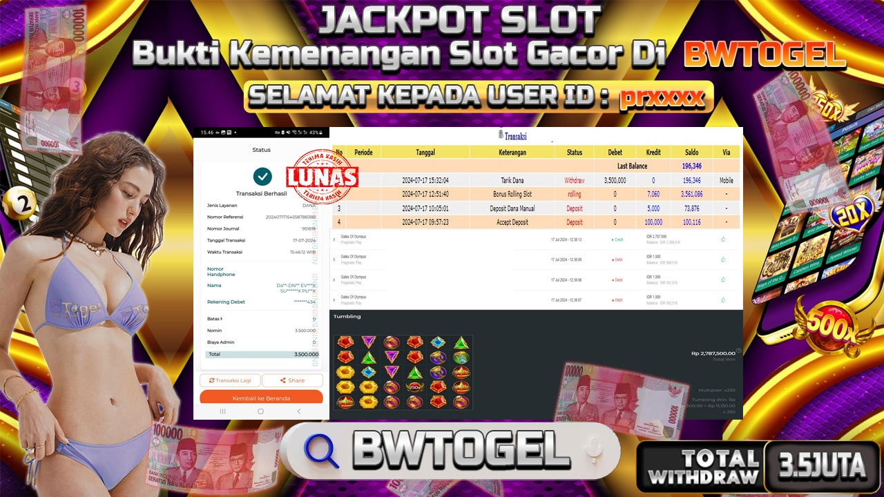 BUKTI JACKPOT SLOT GATES OF OLYMPUS TERPERCAYA DI INDONESIA TGL 17-07-2024