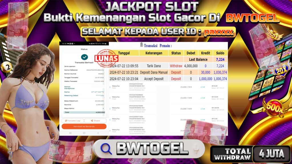 BUKTI JACKPOT SLOT MAHJONG WAYS TERPERCAYA DI INDONESIA TGL 22-07-2024