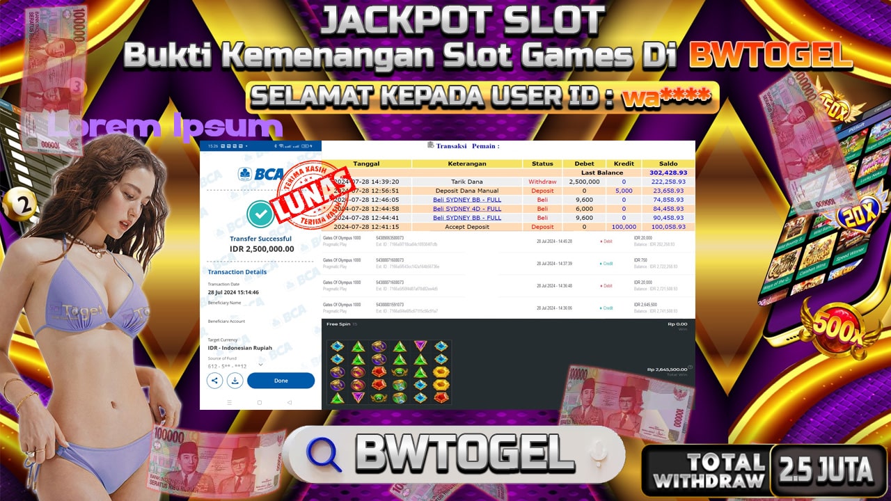 BUKTI JACKPOT SLOT GATES OF OLYMPUS 1000 TERPERCAYA DI INDONESIA TGL 28-07-2024