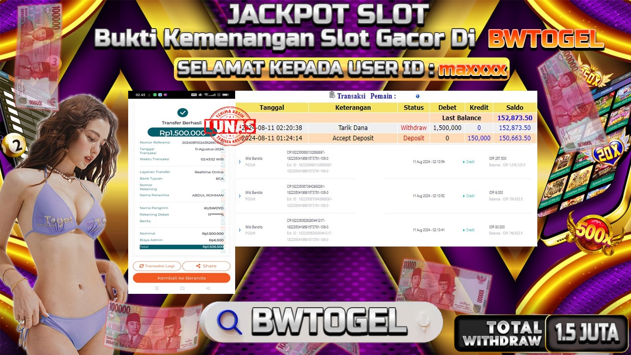 BUKTI JACKPOT SLOT WILD BANDITO TERPERCAYA DI INDONESIA TGL 11-08-2024