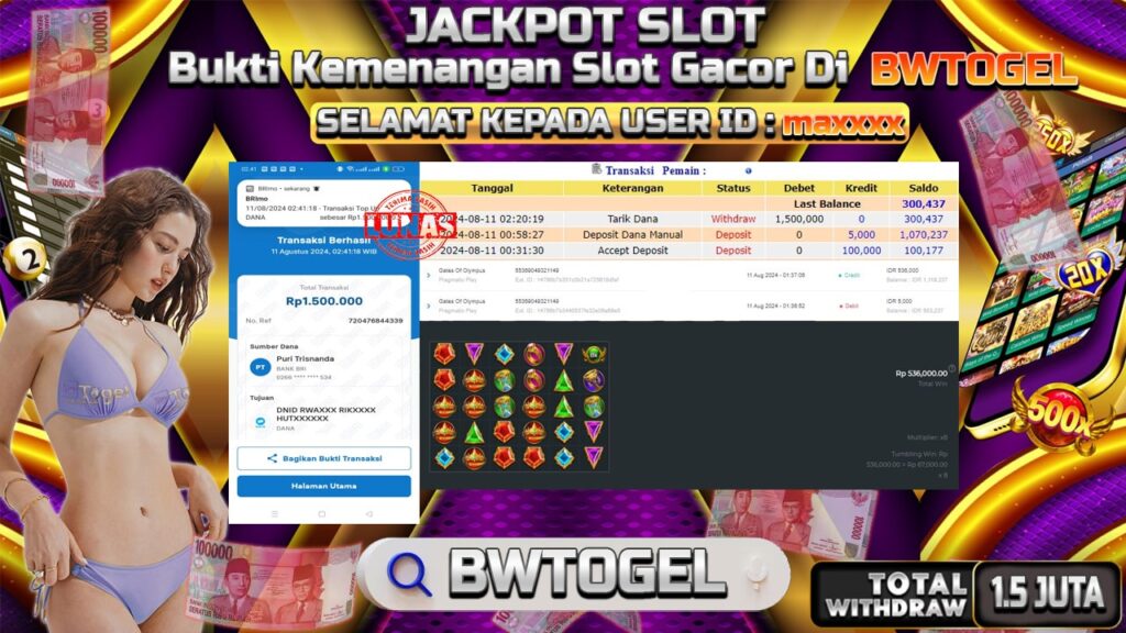 BUKTI JACKPOT SLOT GATES OF OLYMPUS TERPERCAYA DI INDONESIA TGL 11-08-2024