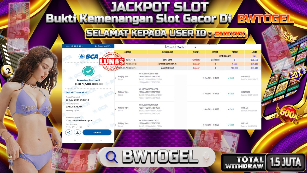 BUKTI JACKPOT SLOT MAHJONG WAYS TERPERCAYA DI INDONESIA TGL 23-08-2024