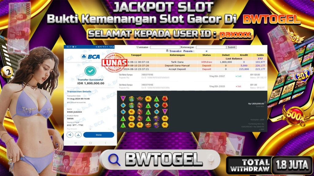 BUKTI JACKPOT SLOT SLOT MANIA OLYMPUS TERPERCAYA DI INDONESIA TGL 11-08-2024