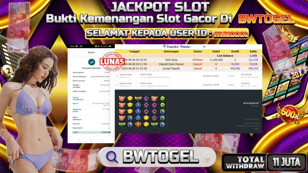 BUKTI JACKPOT SLOT STARLIGHT PRINCESS TERPERCAYA DI INDONESIA TGL 06-08-2024