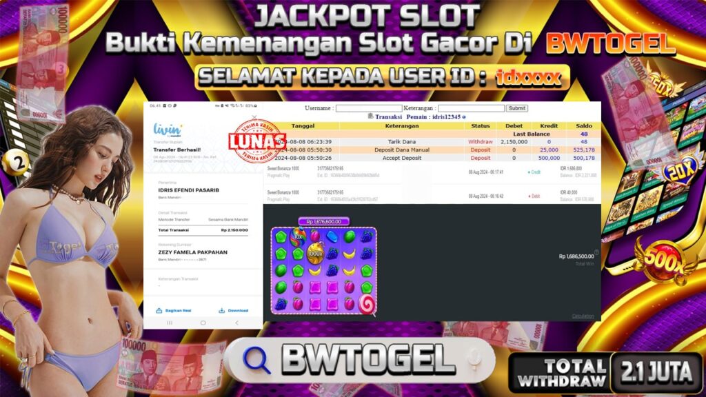 BUKTI JACKPOT SLOT SWEET BONANZA 1000 TERPERCAYA DI INDONESIA TGL 08-08-2024