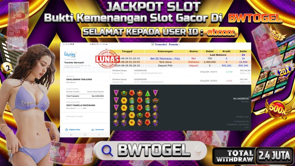 BUKTI JACKPOT SLOT MANIA OLYMPUS TERPERCAYA DI INDONESIA TGL 29-08-2024