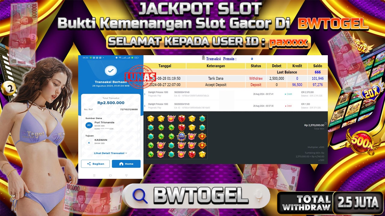 BUKTI JACKPOT SLOT STARLIGHT PRINCESS 1000 TERPERCAYA DI INDONESIA TGL 28-08-2024