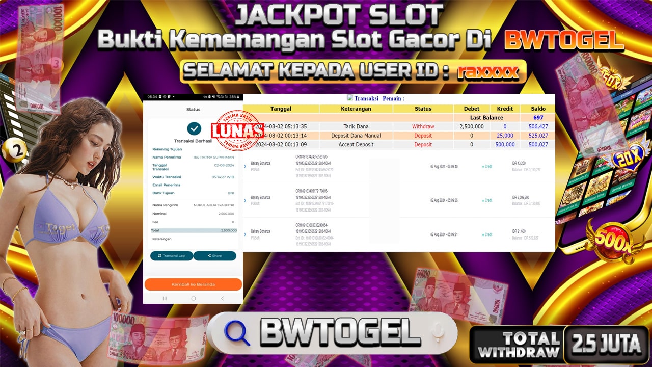 BUKTI JACKPOT SLOT BAKERY BONANZA TERPERCAYA DI INDONESIA TGL 02-08-2024