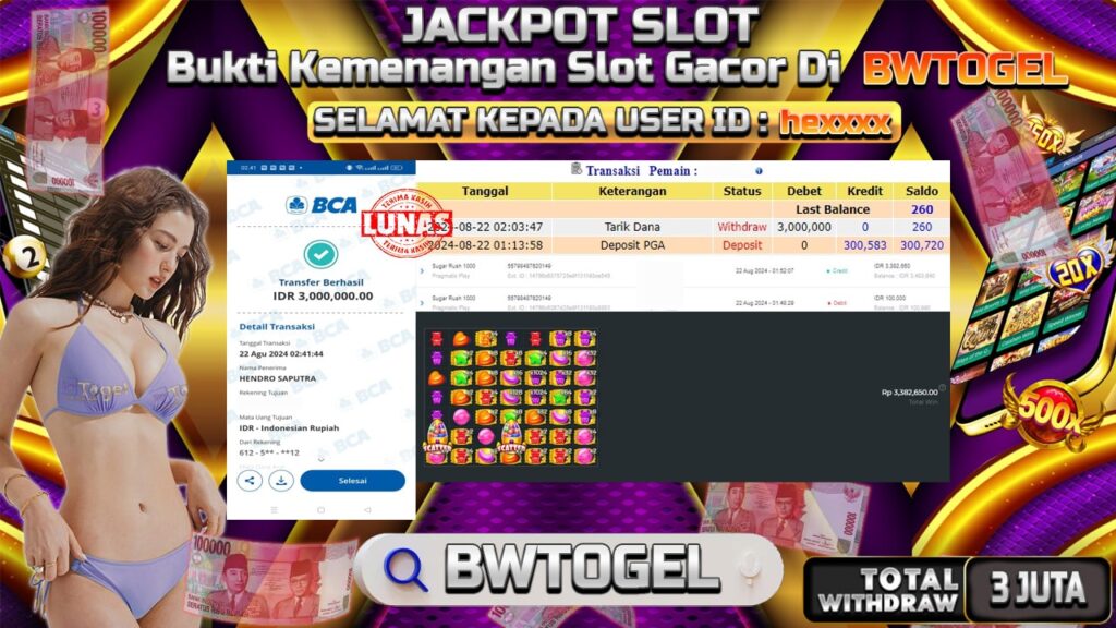 BUKTI JACKPOT SLOT SUGAR RUSH 1000 TERPERCAYA DI INDONESIA TGL 22-08-2024