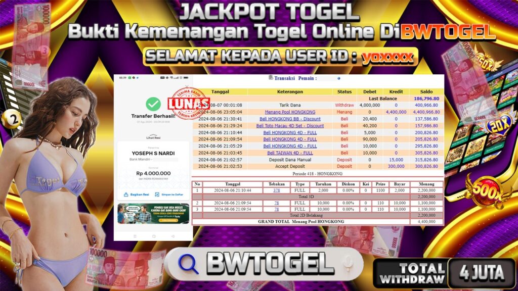 BUKTI JACKPOT TOGEL POOL HONGKONG TERPERCAYA DI INDONESIA TGL 07-08-2024