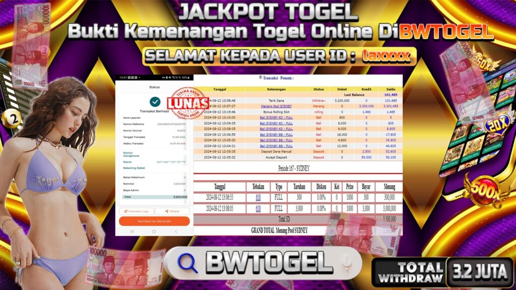 BUKTI JACKPOT TOGEL ONLINE POOL SYDNEY TERPERCAYA DI INDONESIA TGL 12-08-2024