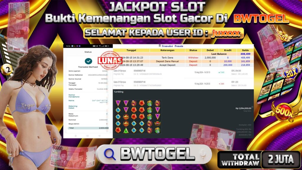 BUKTI JACKPOT SLOT GATES OF OLYMPUS  TERPERCAYA DI INDONESIA TGL 15-08-2024