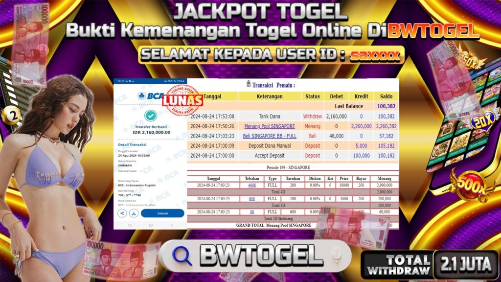 BUKTI JACKPOT TOGEL ONLINE POOL SONGAPORE TERPERCAYA DI INDONESIA TGL 24-08-2024