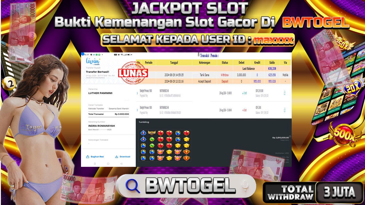 BUKTI JACKPOT SLOT STARLIGHT PRINCESS 1000 TERPERCAYA DI INDONESIA TGL 29-08-2024