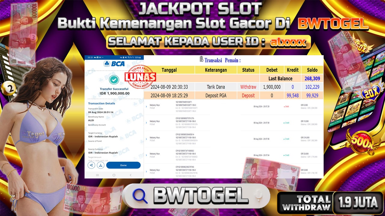 BUKTI JACKPOT SLOT MAHJONG WAYS TERPERCAYA DI INDONESIA TGL 09-08-2024