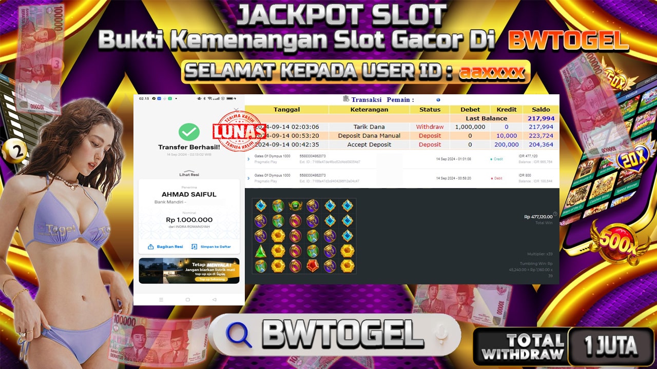 BUKTI JACKPOT SLOT GATES OF OLYMPUS 1000 TERPERCAYA DI INDONESIA TGL 14-09-2024