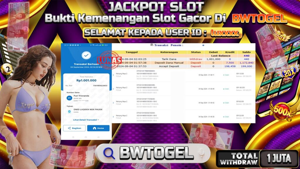 BUKTI JACKPOT SLOT MAHJONG WAYS 2 TERPERCAYA DI INDONESIA TGL 04-09-2024