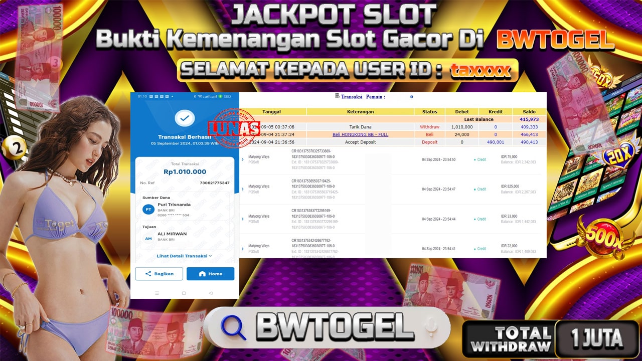 BUKTI JACKPOT SLOT MAHJONG WAYS TERPERCAYA DI INDONESIA TGL 05-09-2024