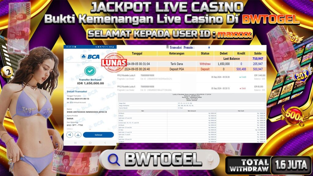 BUKTI JACKPOT ROULETTE LUCKY 6 TERPERCAYA DI INDONESIA TGL 05-09-2024