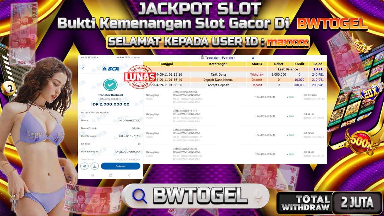 BUKTI JACKPOT SLOT MAHJONG WAYS TERPERCAYA DI INDONESIA TGL 11-09-2024