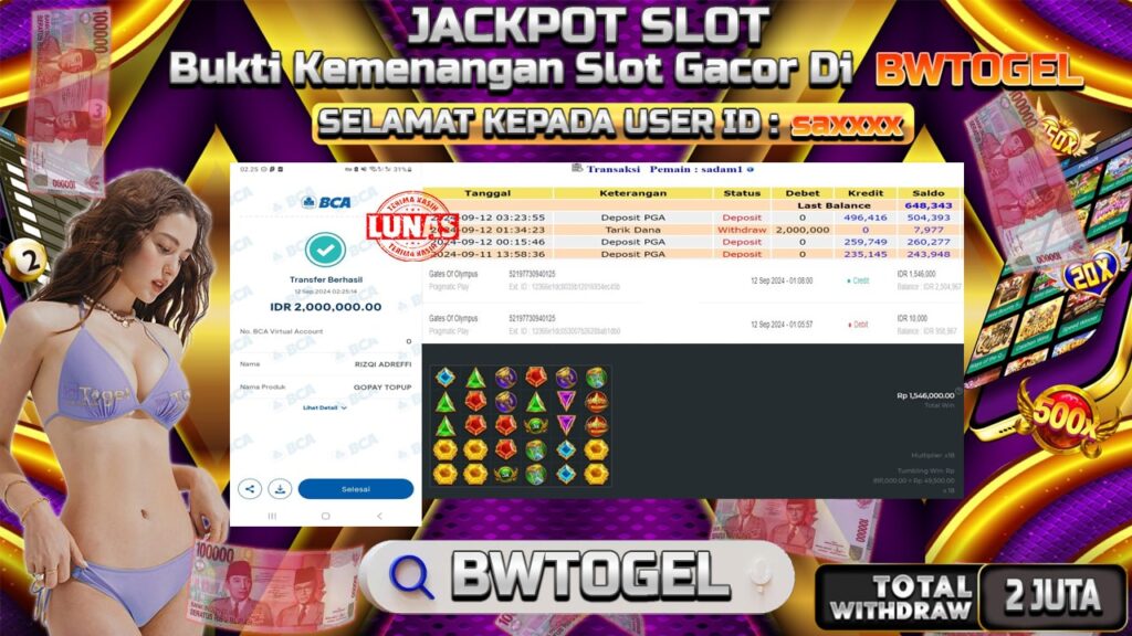 BUKTI JACKPOT SLOT GATES OF OLYMPUS TERPERCAYA DI INDONESIA TGL 12-09-2024