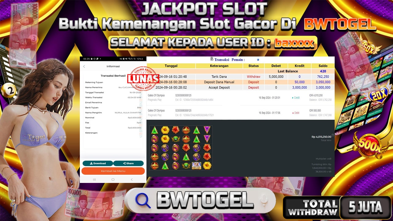 BUKTI JACKPOT SLOT GATES OF OLYMPUS TERPERCAYA DI INDONESIA TGL 16-09-2024