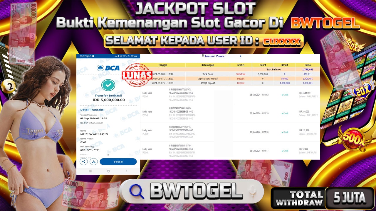 BUKTI JACKPOT SLOT LUCKY NEKO TERPERCAYA DI INDONESIA TGL 08-09-2024