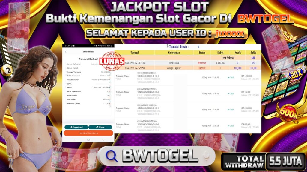 BUKTI JACKPOT SLOT TREASURES OF AZTEC TERPERCAYA DI INDONESIA TGL 14-09-2024