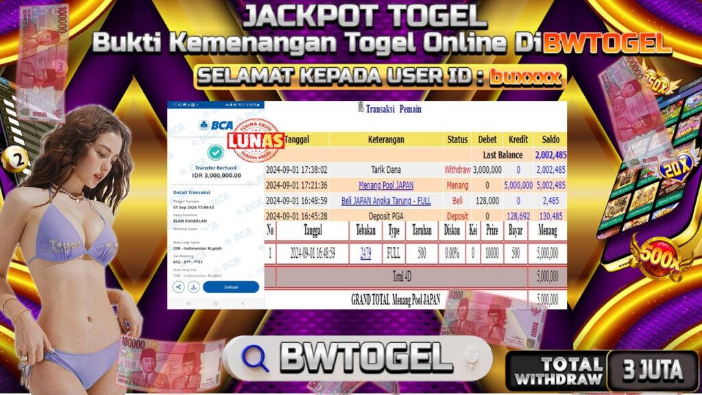 BUKTI JACKPOT TOGEL ONLINE POOL JAPAN TERPERCAYA DI INDONESIA TGL 01-09-2024