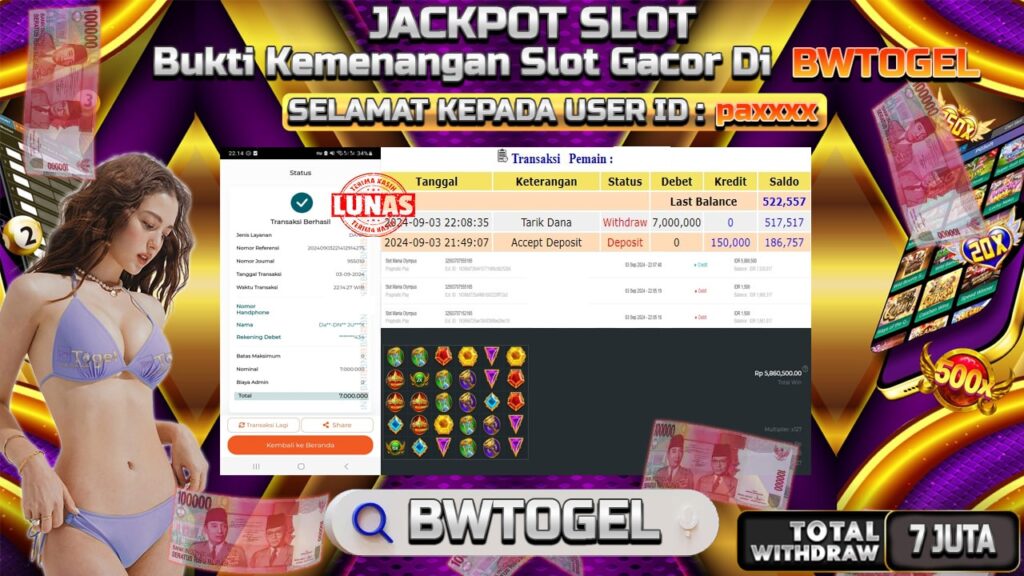 BUKTI JACKPOT SLOT MANIA OLYMPUS TERPERCAYA DI INDONESIA TGL 03-09-2024